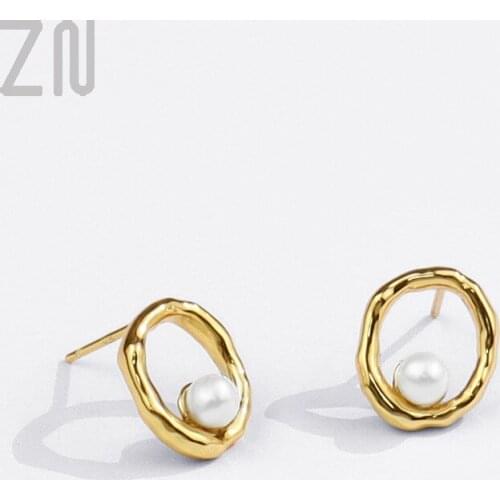 ZN 2021 New Fashion Casual Jewelry Trendy Irregular Oval Pearl Stud Earrings for Women Simple Creative Ear Accessories Best Gift
