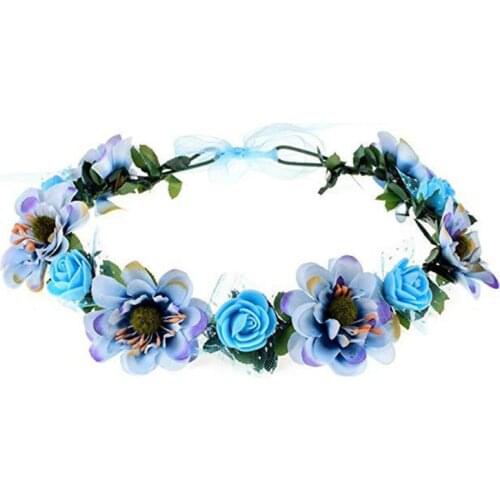 Flower Headband Rose Handmade Flowers Floral Garland Hair Band Crown Tiara Decoration Adjustable Women Girls Headdress For Party