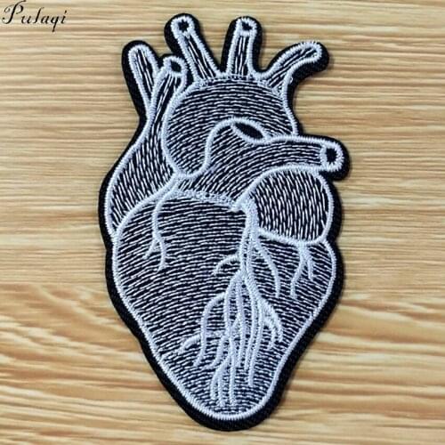 Pulaqi DIY Heart Patches Cloth Patch Embroidered Skull Iron On Punk Patches For Clothing Badges Hippie For Clothes Applique F