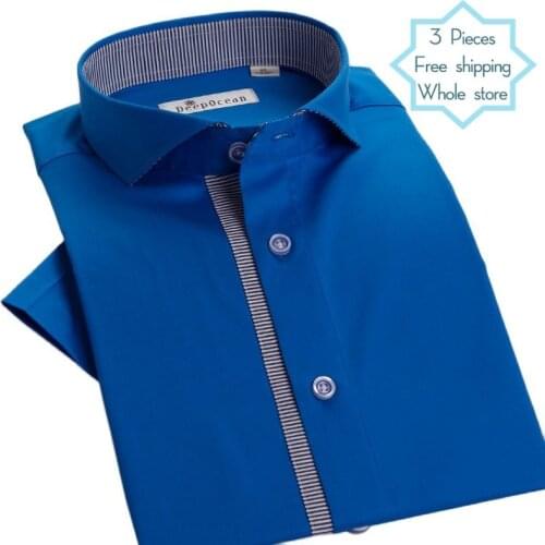 DEEPOCEAN mens solid color mercerized cotton short-sleeved shirt mens slim thin fashion mens clothing