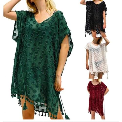 Chiffon Tassel Stitching Hollow See-through Cover Up Bikini Women Swimsuit Cover-up Swimwear Irregular Sunscreen Beach Dress