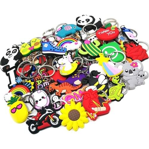 Mixed 50PCS PVC Cartoon Figure Key Chain Cute Anime Key Ring Kid Toy men car keys charms Keychain Fashion Trinket send at random