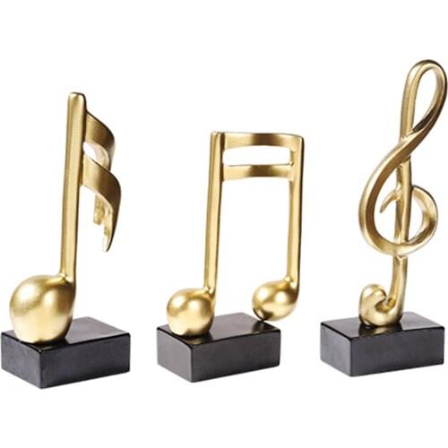 3Pcs Golden Musical Note Figurine Handicraft Piano Ornament Living Room Decor