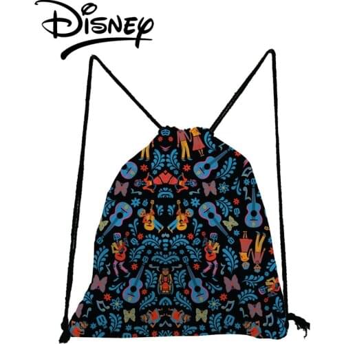 Disney Coco Guitar Printed Drawstring Bag Cartoon Child Bookbag Eco Reusable Storage Bag Black Shoe Bag To School Teens Backpack