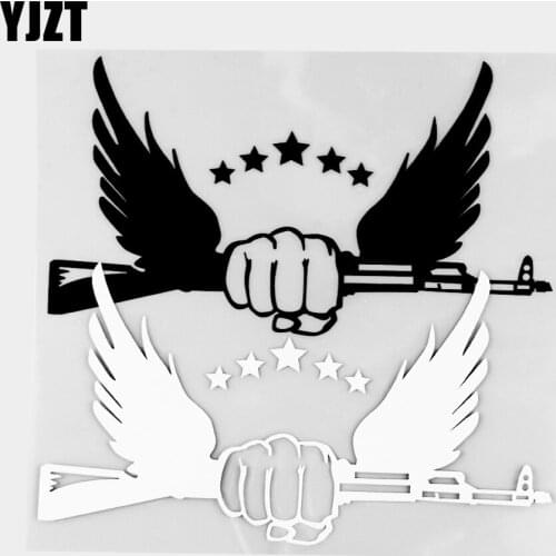 YJZT 9.3×15.2CM Art Car Stickers Wings And AK Vinyl Decals Fashion Car Exterior Styling Decoration Black / Silver 20C-0328