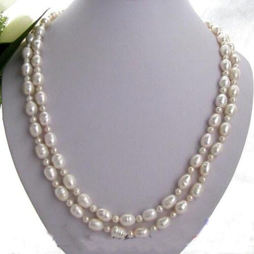 Unique Pearls jewellery Store 33'' 12mm White Rice Round Freshwater Pearl Necklace Wedding Birthday Women Jewelry