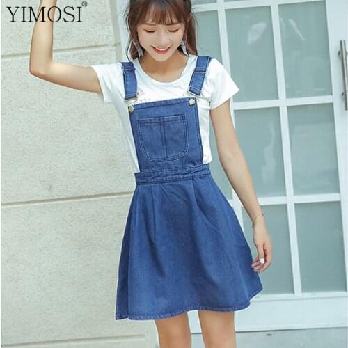 2021 Double Wear Women Summer Autumn Casual Jeans Dress Ladies A Line Korean Harajuku Overall Dress