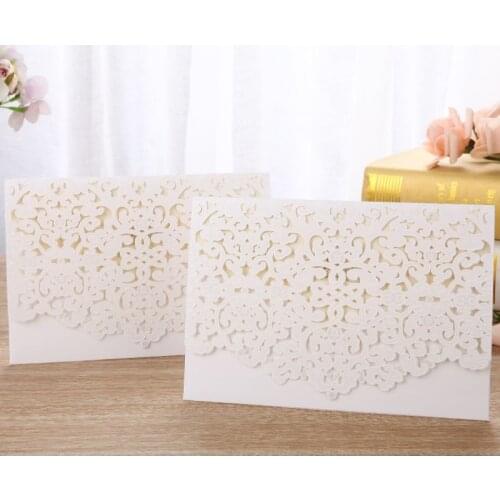 1pcs White Laser Cut Luxury Flora Wedding Invitations Card Elegant Lace Customize With Envelopes Wedding Party Favor Decoration