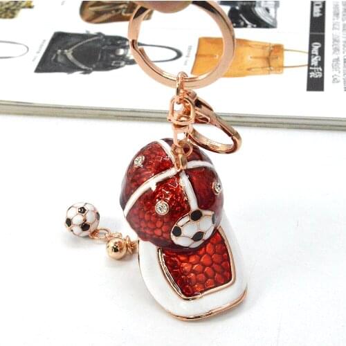 2016 Fashion red ball hat crystal women Keychain Bag Pendant alloy key chain ring holder fashion jewelry accessories KC810