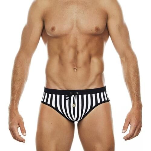 2021 Black and White Striped Mens Swimming Briefs Sexy Slim Mens Swimming Trunks Surfing Summer Beach Pants Swimsuit Shorts