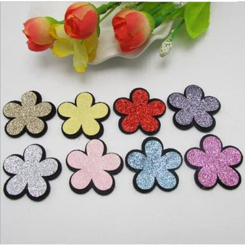 30PCS/Lot 3.5cm Shiny Flower Padded Applique Crafts for Children Headwear Hair clip Accessories