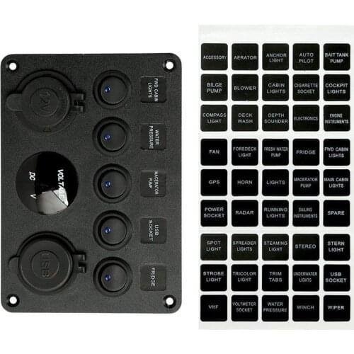 5 Gang ON-Off Toggle Rocker Switch Panel Dual USB Socket Charger 4.2A Voltmeter