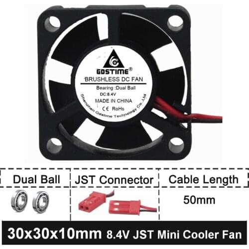5 Pieces/lot Gdstime 30x30x10mm 3cm JST Connector Ball Bearing DC Cooling Fan 30mm Cooler