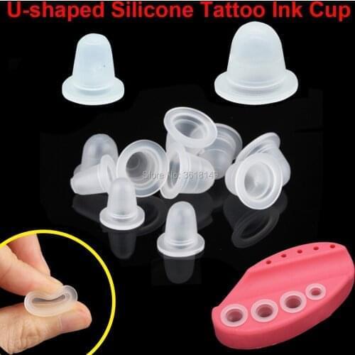 500pcs Disposable U-shape Silicone Tattoo Ink Cup Cap Pigment Holder Container Small Large Soft Permanent Tattoo Accessory