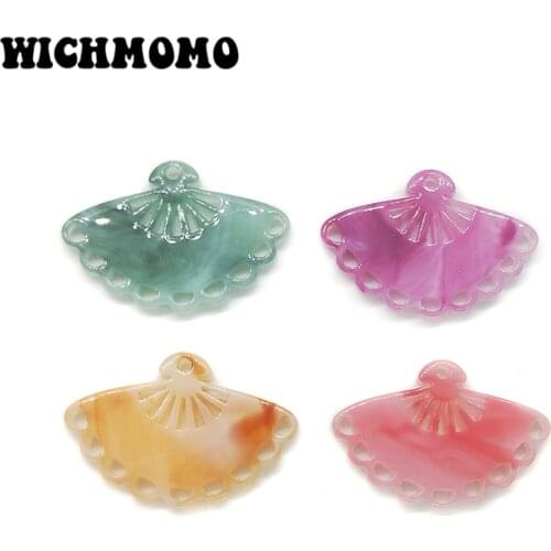 New 16*24mm 6PCS High Quality Acetic Acid Resin Acrylic Fan Shape Smooth Charms Connectors Linkers for DIY Earring Accessories