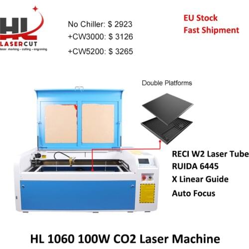 No Tax for EU/US Reci W2 HL CO2 100W Laser Cutting Engraving Machine Ruida6445 DSP 1060