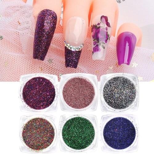 6colors Sparkling Diamond Nail Powder Laser Silver Reflective Nail Glitter Dust Fine Shiny Pigment Nail Art Decorations