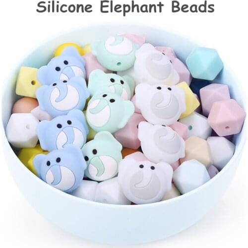 Chengkai 10pcs Silicone Elephant Teether Beads DIY Animal Baby Teething Montessori Sensory Cartoon Jewelry Toy Making Beads