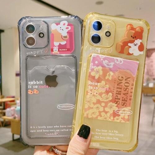 Cartoon Rabbit Airbag Bank Card Pouch Phone Case for iPhone 12 11 Pro Max 12 Mini 10 X XR XS Max 7 8 Plus Se 2020 Back Cases