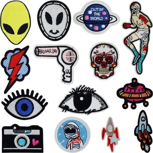 Alien Space Eyes Myth Embroidered Iron on Patches for Clothing DIY Stripes Clothes Patchwork Sticker Custom Applique