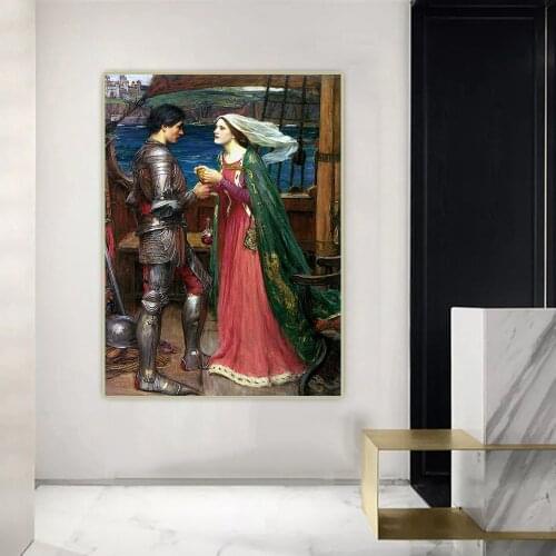 Citon William Waterhouse《Tristan and Isolde with the potion》Canvas Oil painting Art Poster Picture Wall Decor Home Decoration