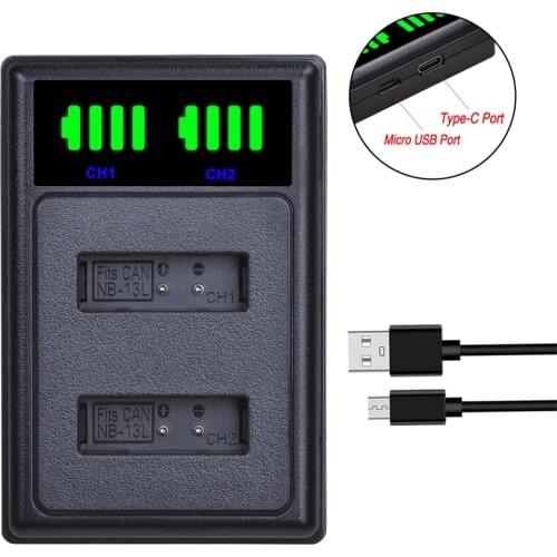 AsperX NB-13L NB13L LED Dual Battery Charger with Type C Port for Canon G7 X Mark II G7X PM165 G5 X G5X G9 X G9X SX620
