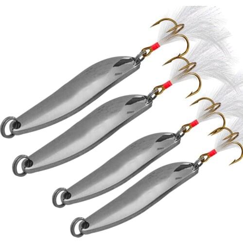 FISHINAPOT 1pcs Metal Sliver 5g/7g/10g/13g/18g/21g Spoon Fishing Lure Hard Bait Sequins with Feather Treble Hook Wobbler Spinner