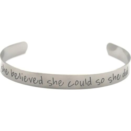 College Graduate Gift She Believed She Could So She Did stainless steel bangles bracelets adjustable silver tone cuff