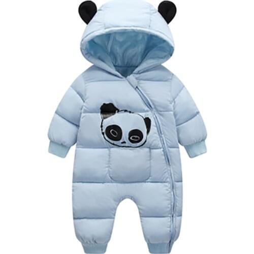 Cute Panda Baby Winter Hooded Rompers Thick Cotton Warm Outfit Newborn Jumpsuit Overalls Snowsuit Children Boys Clothing CL2092