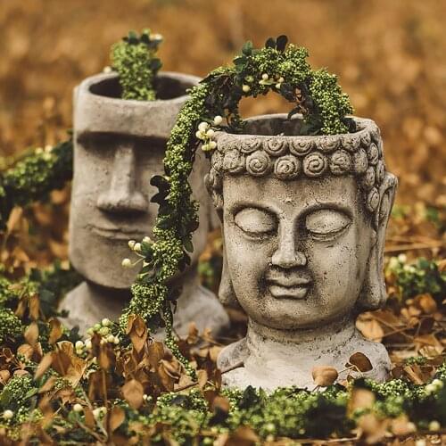 CREATIVE 46CM GARDEN MYSTERIOUS EASTER ISLAND MOAI HEAD STATUE YARD BALCONY VASE HOME DECOR BUDDHISM FLOWER POT
