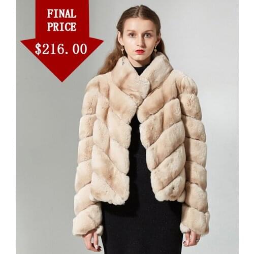 CNEGOVIK rex rabbit natural fur coat women stand collar striped winter high-quality real rabbit coat fur jacket overcoat short