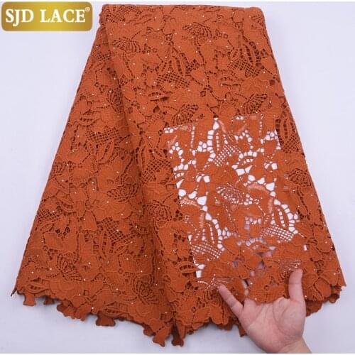 SJD LACE Caramel African Lace Fabric With Stones Unqiue Design High Quality Water Soluble Guipure Cord Laces For Wedding A2187