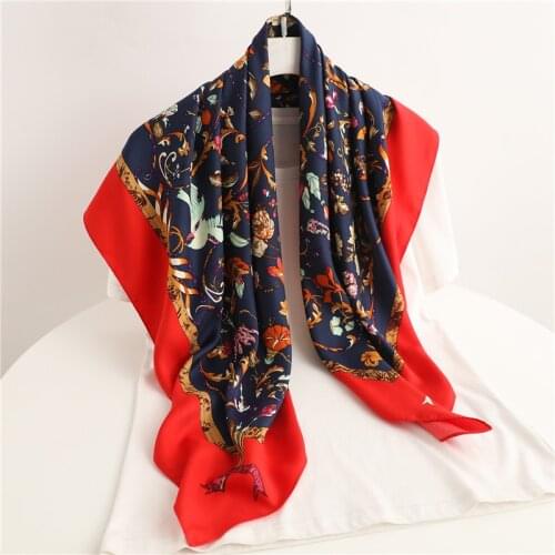 Square Scarf Women Shawl Neckerchief Female Twill Headscarf Retro Print Hair Wrap Hijab Headband Foulard For Ladies Bandana 2021