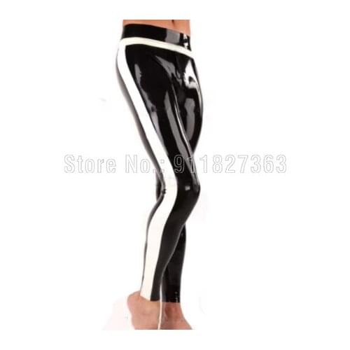 100% Latex Jeans Black with White trims Rubber Gummi Bottom Latex Leggings Trousers bottoms Male Pant Customized