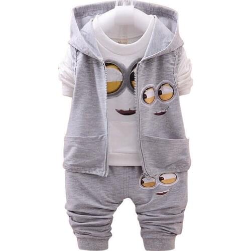 Hot Sale Baby Girls Boys Clothing Sets Children Spring And Autumn Cartoon Printing Suits Hooded Vest +T Shirt +Pants 3Pcs 1-4 Y
