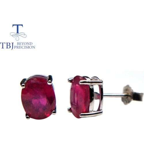 Simple design small earring natural gemstone African ruby with 925 sterling silver fine jewelry for women daily wear nice gift