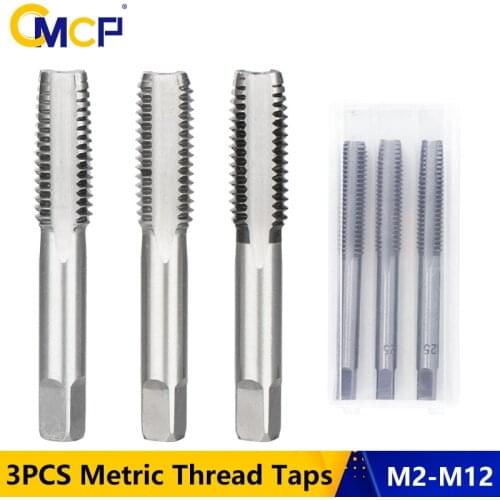 3pcs M2 M2.5 M3 M3.5 M4 M5 M6 M8 M10 M12 Metric Thread Taps HSS Screw Tap Drill Bit Set Straight Flute Plug Taps Hand Tools