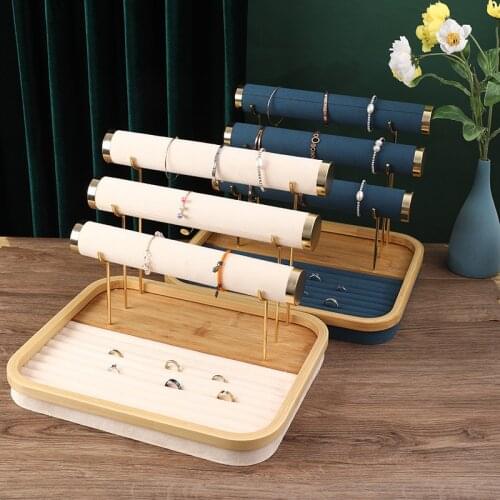 Bamboo and Wood Multifunctional Display Stand Light Luxury Jewelry Storage Rack Gold Three-layer Bracelet Display Stand Counter