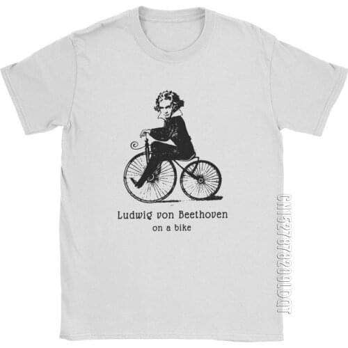 Beethoven On A Bicycle Casual T Shirt Men Musical Humor Gift For Musician Male Tshirt Tops Basic Tees Pure Cotton O Neck T-Shirt