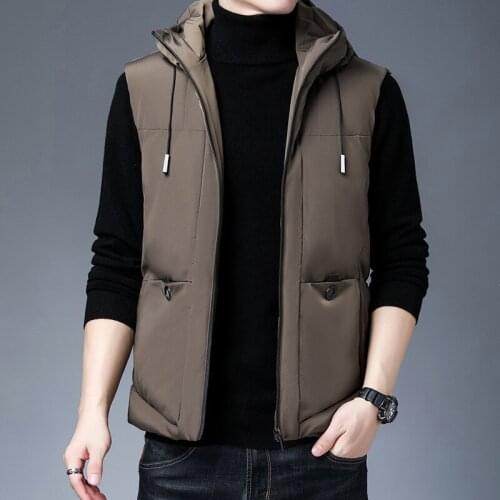 QUANBO Mens Hoodie Vest 2021 Winter New Arrivals Men Hooded Sleeveless Jacket Windproof Warm Waistcoat Vest