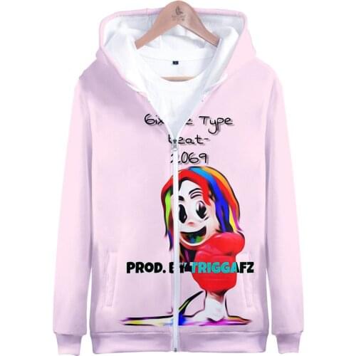 Rapper Tekashi 69 6ix9ine 3D print Mens Jackets Hooded Coats Casual Zipper Sweatshirts Male Tracksuit Funny Clothing Outerwear