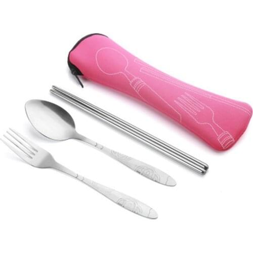 3pcs Dinnerware Outdoor Portable Printed Stainless Steel Spoon Fork Steak Knife Set Travel Cutlery Dinner Tableware Set with Bag