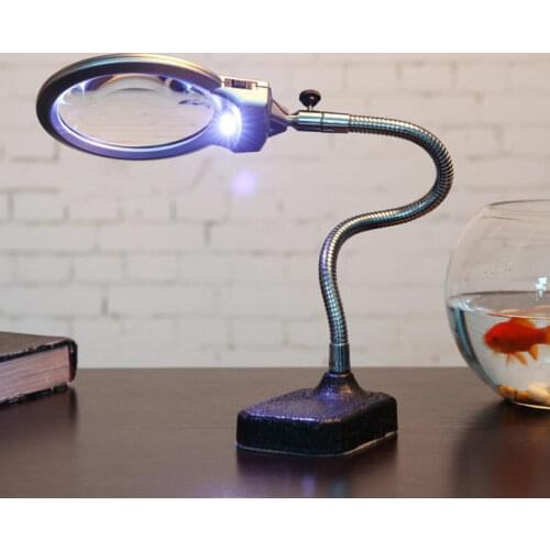 Desktop Magnifier 107mm 2 LED Metal Base Activity Hose Adjustable Magnifier Circuit Board Maintenance Magnifier