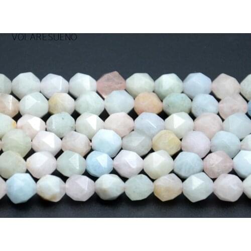 Natural Faceted Morganite Stone Round Loose Beads For Jewelry Making 8-10mm Spacer Beads Fit Diy Bracelet Necklace Accessory 15"