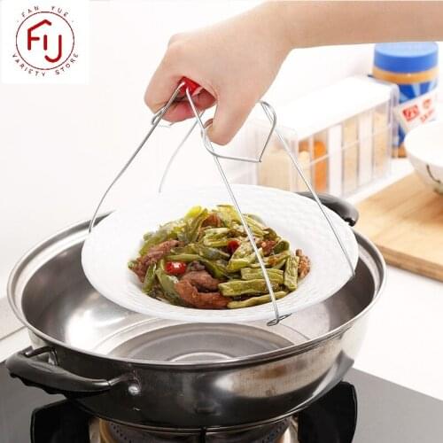 Stainless Steel Foldable Hot Dish Plate Bowl Clip Pots Gripper Crockery Holder Clamp Tongs Claw Holder Lifting Kitchen Tools