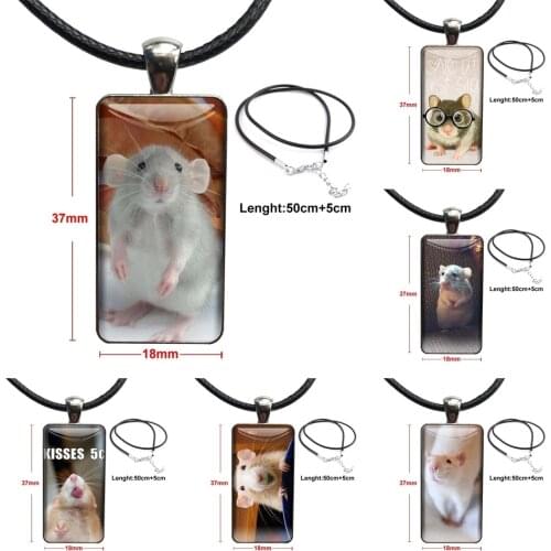 Youth Girls Graffiti Rat Wearing Glasses Ist Banksy Design Fashion Vintage Glass Women Rectangle Necklace Pendants For Women