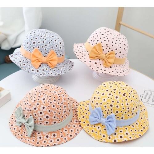 Floral Printing Bucket Hat Toddler Kids Baby Girls Boys Fishermans Hat Foldable Bowknot Sun Hats Children Beach Cap Casquette