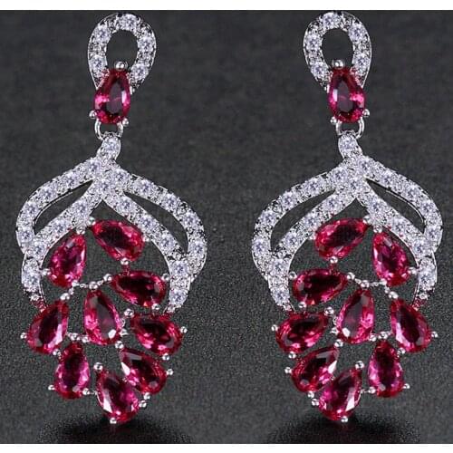 50x11mm Stunning Created Long Rich Blue Aquamarine CZ Fashion Jewelry Womans Wedding Silver Earrings