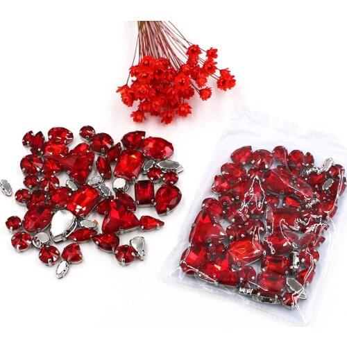 Sell at a loss! 50pcs/bag high quality mixed shape red glass csystal faltback sew on claw rhinestones diy clothing accessories