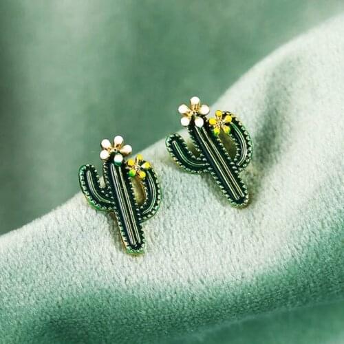 RAMOS New Green Cactus Earrings Creative Retro Simple Plant Dripping Oil Earrings for Women earrings Jewelry Gift